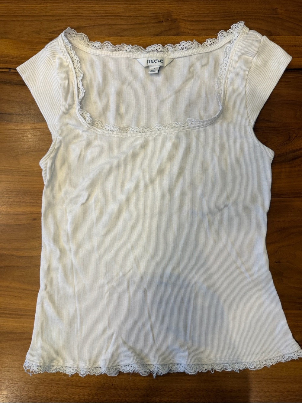 Maeve White Lace-Trim Ribbed Tank Top Anthropologie